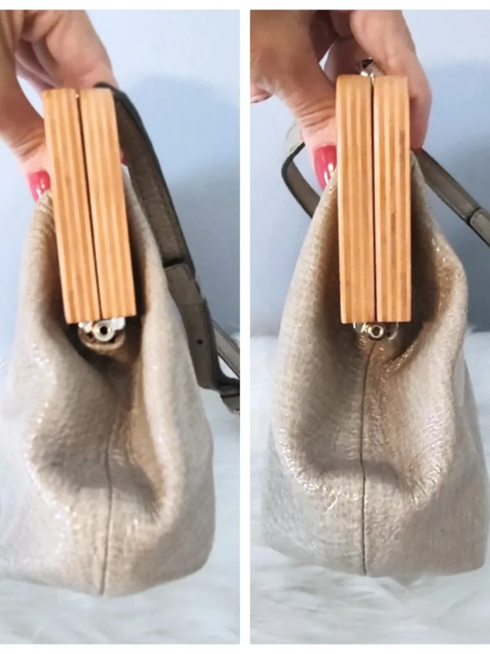 Kate Spade Zuma Beach Marga shoulder bag metallic patent leather wood EUC - Picture 9 of 9